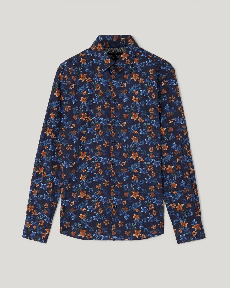 Slim Stretch Fit Premium Italian Floral Print Long Sleeve Shirt, , hi-res